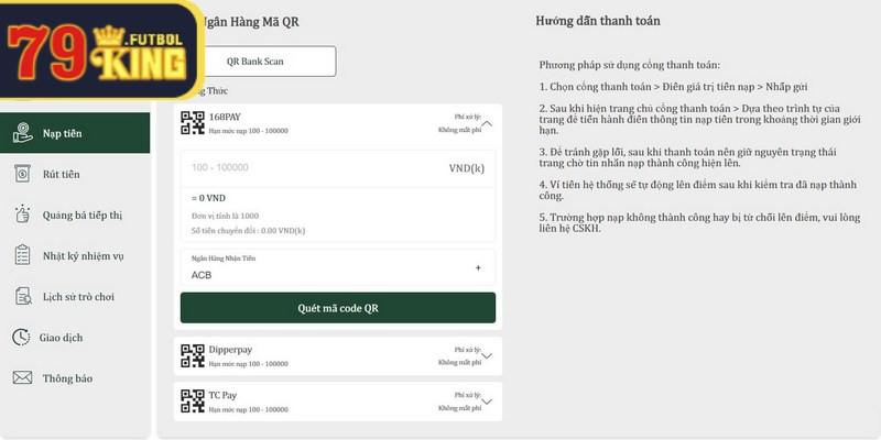 Nạp tiền 79KING qua ví điện tử đáp ứng nhu cầu mọi người chơi